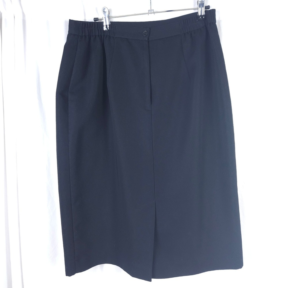 VTG Liz Baker Black Pencil Midi‎ Skirt Womens 14 31x26.5 Made in USA